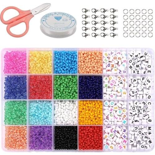 6600 3MM Glass Seed Beads and 440 Alphabet Letter Beads Set for Jewelry Bracelets Making
