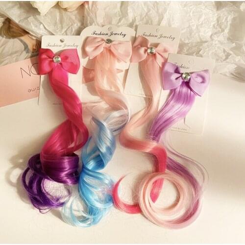 Bow Colorful Gradient Wig Pin Children Headwear Wig Braid Girls Hairpin Floral Headdress Side Clip Ponytail Clip