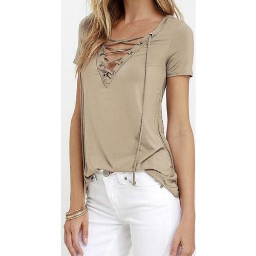 S-5XL Womens Blusas 2019 Summer Black Women Turn Down CollarT Shirt Sexy Deep V Neck Short Sleeve bandage shirt Casual Tops