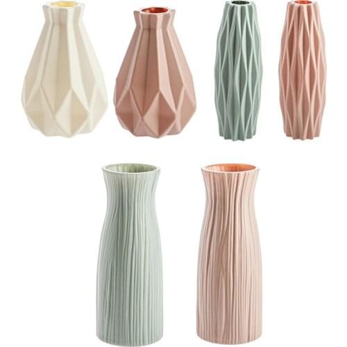1Pcs Big Belly/Diamond/Tree Shape Vase Flower Imitation Ceramic PE Plastic Flower Vase Flower Basket Nordic Style Hot Sale