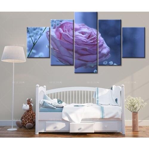 HD Home Decoration Canvas Pictures Living Room Modern 5 Panel Red Rose Flowers Printed Painting Wall Art Modular Poster Frame