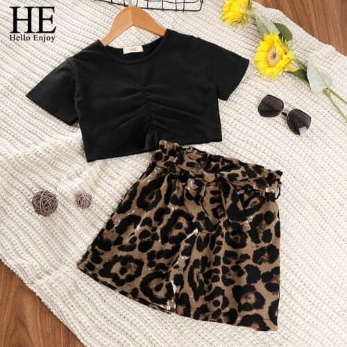 HE Hello Enjoy Girls Clothing Sets 2020 New Summer Kids Fashion White Suspender Top + Striped Pant 2Pcs Outfits Children Clothes