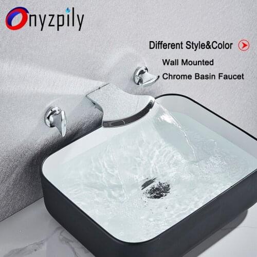 Onyzpily Chrome Basin Faucets A&B Style Wall Mounted Waterfall Spout Mixer Tap Suitable for Basin Faucets For Bathroom Kitchen