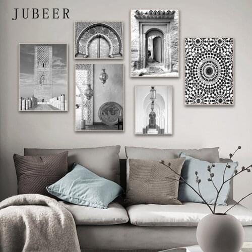 Islamic Wall Art Poster Muslim Paintings Building black and white Canvas Prints on The Wall Picture for Living Room poster
