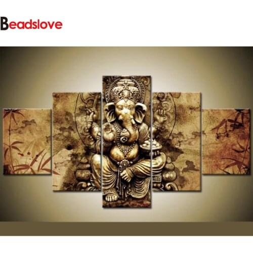 5pcs Full Square Round Drill 5D DIY Diamond Painting Cross Stitch Religion Ganesha Multi-picture Embroidery diamond mosaic Decor