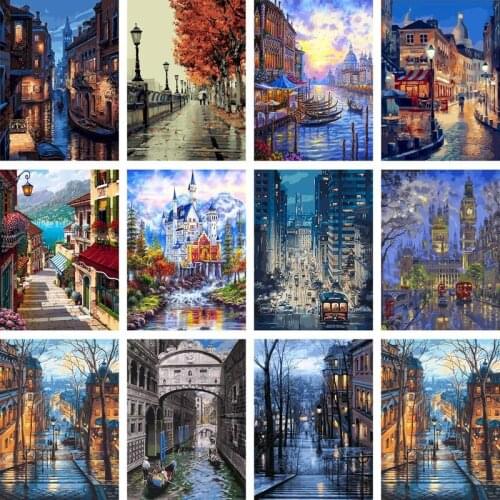 Gatyztory Painting By Numbers Street Landscape Canvas Drawing Handpainted Kits Acrylic Paints Wall Artwork Frame Home Decor