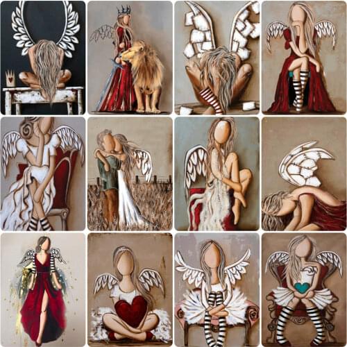 HUACAN Paint By Numbers Angel Figure Acrylic Unique Gift On Canvas Wall Art Picture By Numbers Girl For Living Room