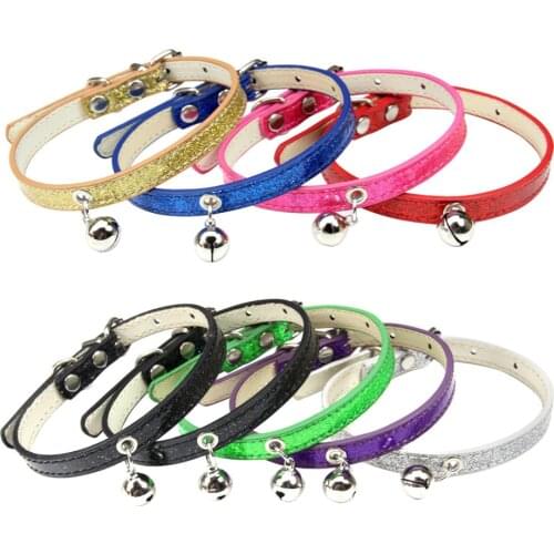 9 Colors Bling Leather Cat Collar With Bell Safety Puppy Kitten Neck Strap Collars For Cat Chihuahua Accessories Pet Product