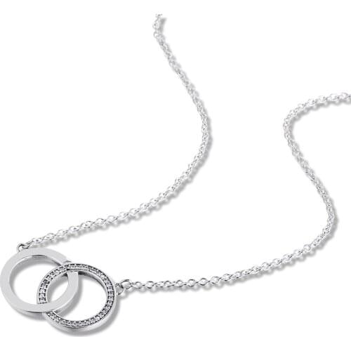 Circles Necklaces Pendants with Clear CZ 100% Authentic 925 Sterling-Silver-Jewelry Free Shipping