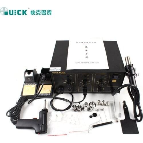 Multifunction Crack Repair System QUICK 702 ESD Soldering Iron + Hot Air Gun + Suction Tin Gun 3 In 1