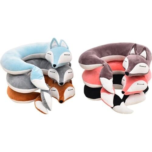 Cartoon Soft Pillow for Plane Travel Creative Lovely Fox Animal Cotton Plush U Shape Neck Pillow Travel Car Home Pillow Nap
