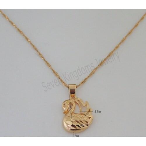 YELLOW GOLD GP COLOR OVERLAY FILLED BRASS 18" NECKLACE & VIVID PLAIN CARVED SWAN PENDANT Great GIFT