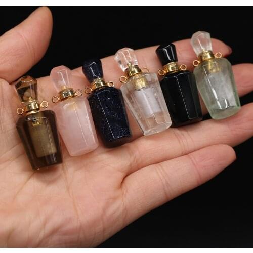 Natural Stone Agates Blue Sand Green Aventurine Clear Quartzs Aventurine Perfume Bottle Pendant Essential Oil Diffuser Necklace