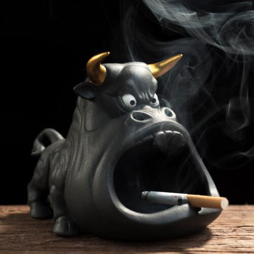 Ceramics Cartoon Animal Ashtray Cattle Anti-ash Car Large Capacity Ashtray Home Living Room Office Decoration Gift for Boyfriend