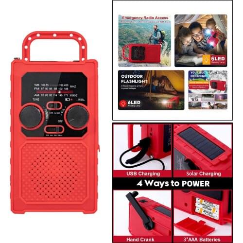 Portable Radio Hand Crank AM FM Emergency Reading Lamp Flashlight Solar Charging 5000mAh Power Bank for Cell Phone