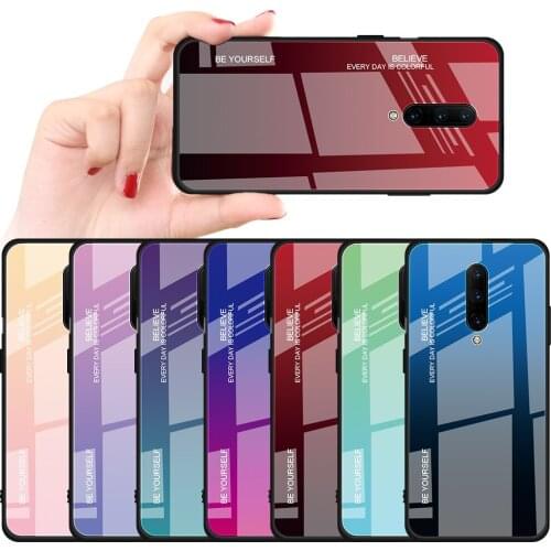 Colorful Gradient Tempered Glass Shockproof Phone Case For One Plus 7 Pro Back Cover