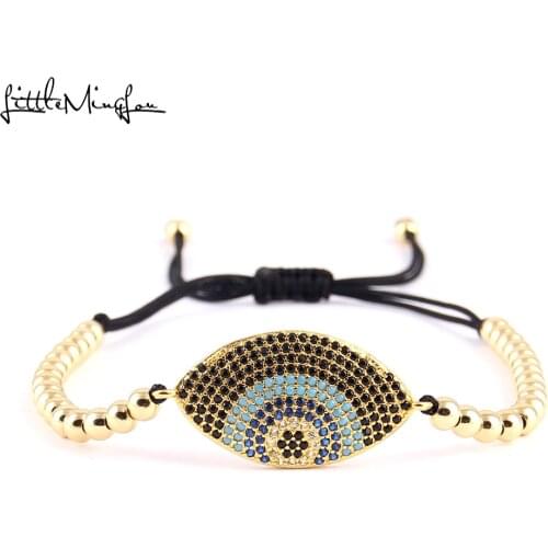 Little MingLou Luxury CZ Eye charm Series&4MM round Beads men Bracelet Macrame braided bracelets & bangles for women jewelry