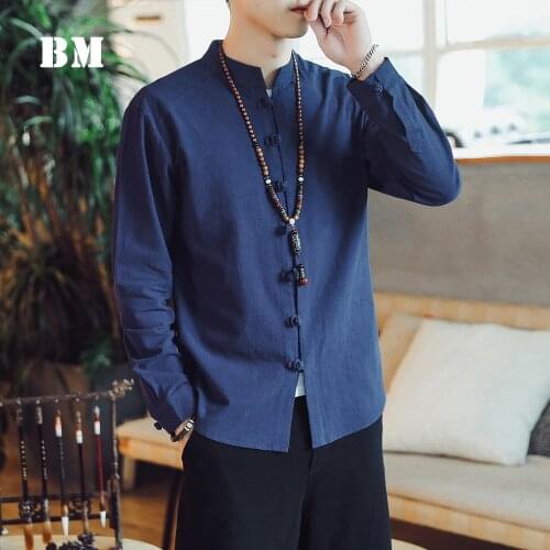 Chinese Style Oversized Shirt 2021 Cotton Linen Hanfu Coat Men Clothing Harajuku Plus Size Tops 5XL Spring Long Sleeve Male