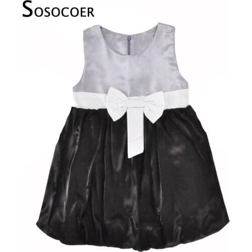 SOSOCOER Toddler Girl Dresses Vintage Fashion Brand Girls Dress High Quality Sleeveless Bow Kids Dress Summer Style Baby Clothes
