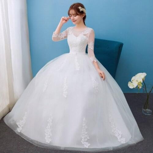 Vestido De Noiva 2020 New Wedding Dress O-neck Classic Lace Up Ball Gown Princess Simple Wedding Gown Plus Size
