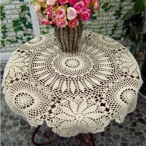Vintage Handmade White Crochet Tablecloth Round Table Topper Coffee Tea Table Cloth Cover Toalha De Mesa