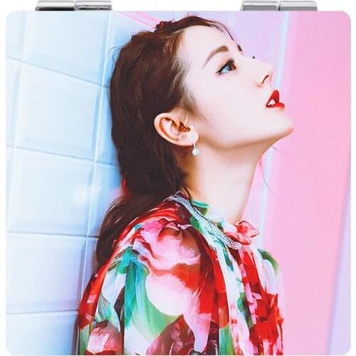 Youhaken Women Super Star Fashion Makeup Mirror Famous Girls Square Leather Pocket Mirror Female