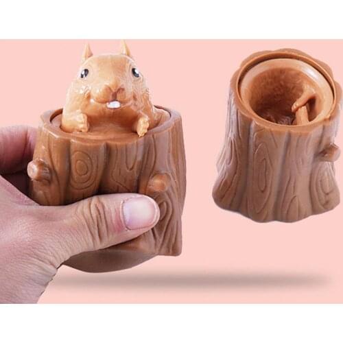 Funny Squeeze Toys Tree Stump Evil Squirrel Cup Decompression Telescopic Head Spoof Toy Stress Relief Finger Toy For Kids Adults