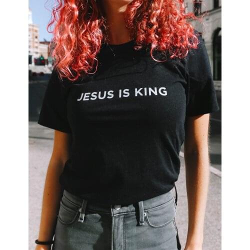 Jesus Is King Letter Print Women T-shirt Christian Faith Hope Love Harajuku T Shirts Religion Tops Tees Streetwear Ropa Mujer