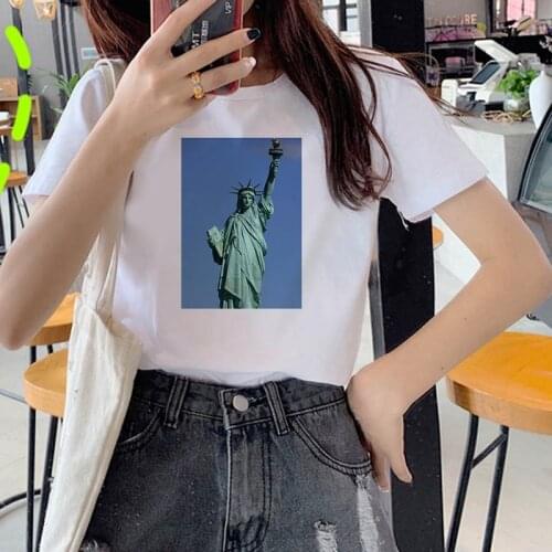 Statue of liberty theme print ladies t-shirt summer ladies wild short-sleeved Harajuku graphic t-shirt casual funny t-shirt