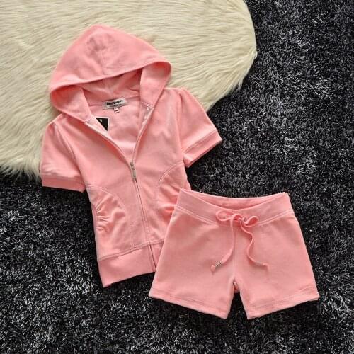 2021 Two Piece Set Brand Velvet Zipper Shorts Sets Women Suit Sister Sportswear Spring Autumn Tracksuits Velour Suit Hoodies