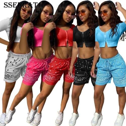 SSEURAT Bandanna Sweatsuit Tops and Shorts Matching Two Piece Women Set Outfits Fashion Tracksuit