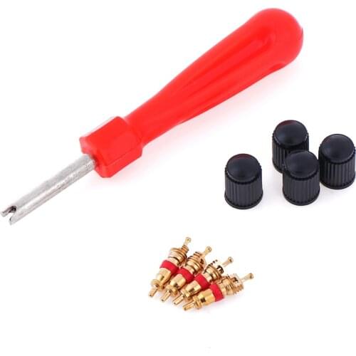 1 Set Tire Valve Service Kit 4 Valve Cores 4 Valve Caps 1 Valve Stem Screwdriver Tire Repair Tool for Car Motorcycle Bus Truck