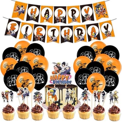 1 Set Anime Naruto Themed Party Ballloons Birthday Banner Cake Topper Uzumaki Cartoon Balloons Kids Birthday Party Decorations