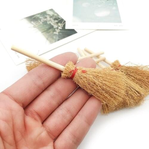 12pcs Mini Broom Red Rope Straw Brooms Hanging Decorations for Halloween Party Costume Witch Broom Dollhouse Accessories