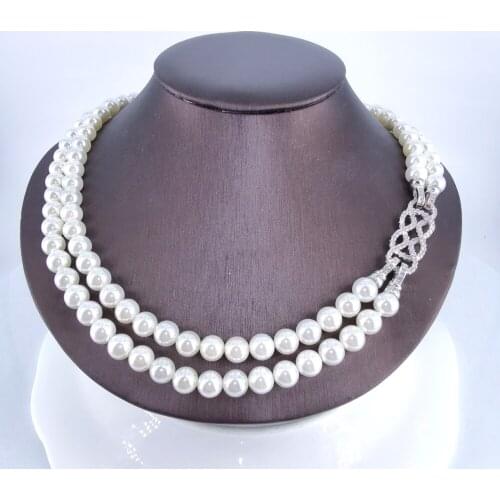 2021 New fashion elegant shell pearl crystal zircon doblue row necklace wedding bride banquet dressing dinner party jewelry