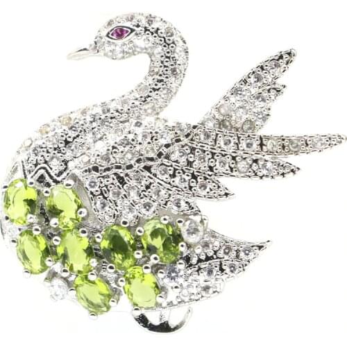 30x28mm SheCrown Swan Shape Created Green Peridot Pink Tourmaline CZ For Sister Bride Wedding Silver Pendant