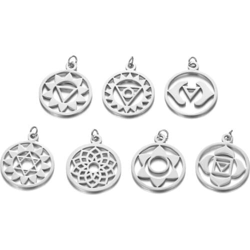 5pcs 316L Stainless Steel 7 Chakra Yoga Charm Gold Rose Gold Steel Tone Hollow Out Lotus Flower Pendant DIY Jewelry Crafts