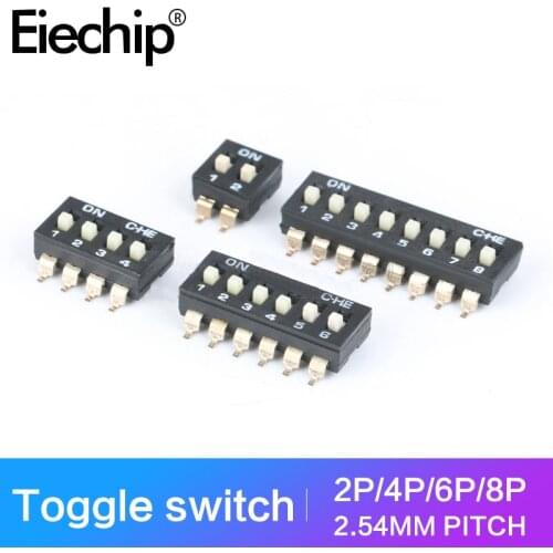 5PCS SMD Toggle Switch 1 2 4 6 8PIN Foot pitch Slide Type Switch 2.54mm Gold-plated black Dial Switch For home Snap Switches