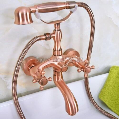 Antique Red Coppe Wall Mount Clawfoot Bath Tub Faucet w/ Handheld Shower lna323