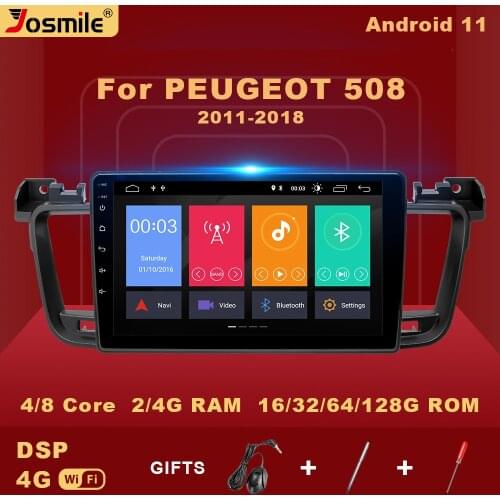 4GB 128GB 2 din Android 11 Car Radio Multimedia Player For PEUGEOT 508 2011-2018 Navigation Video GPS DVD Audio Carplay Wifi DSP