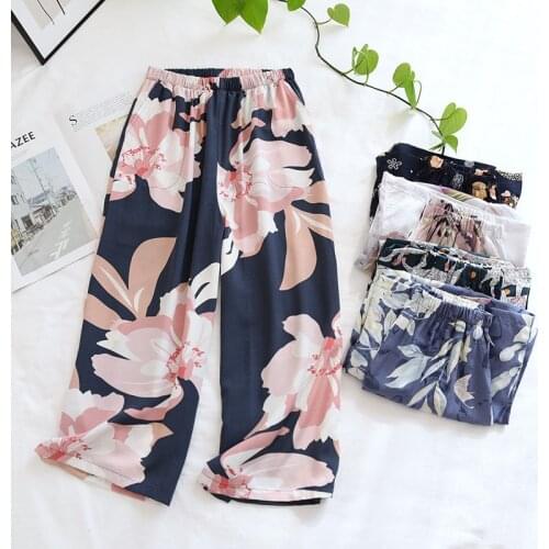 New Summer Cropped Pants 100% Viscose Ladies Shorts Artificial cotton Loose Casual Large Floral Home Pants cute bottoms woman