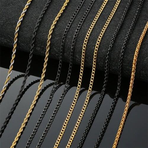 AZIZ BEKKAOUI Standard Chain 316L Stainless Steel Link In Black Gold Color Twist Chains Necklace For Men Thin Jewelry 3-7mm