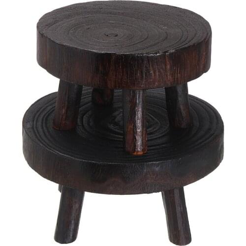 Wooden Round Bench Flower Pot Holder Plant and Succulent Flower Pot Base Display Stand Stool Home Garden Patio Decor