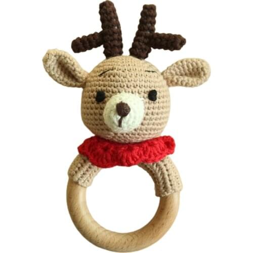 Baby Beech Wooden Teether Ring DIY Crochet Rattle Pacifier Bracelet Soother Infant Teething Chewing Molar Toys