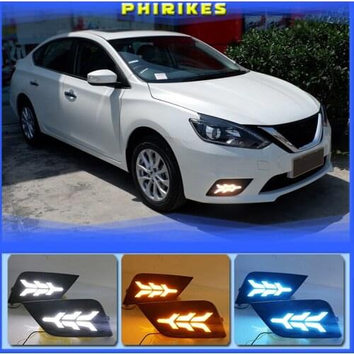 1Pair For Nissan Sentra Sylphy 2016-2018 Daylight LED DRL Daytime Running Lights with turn signal Fog Lamp