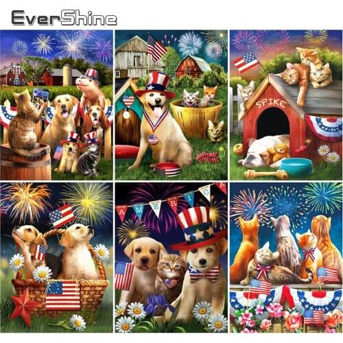 EverShine Diamond Embroidery Animal Dog Cross Stitch Diamond Painting Cartoon Rhinestones Mosaic Cat Full Square Handmade Gift