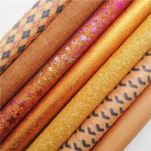 ORANGE Chunky Glitter Canvas Sheet, 8"x11" Glitter Sheets, Dots Plaids Faux Leather Sheet, Hair Bow & Earring Fabric XM014