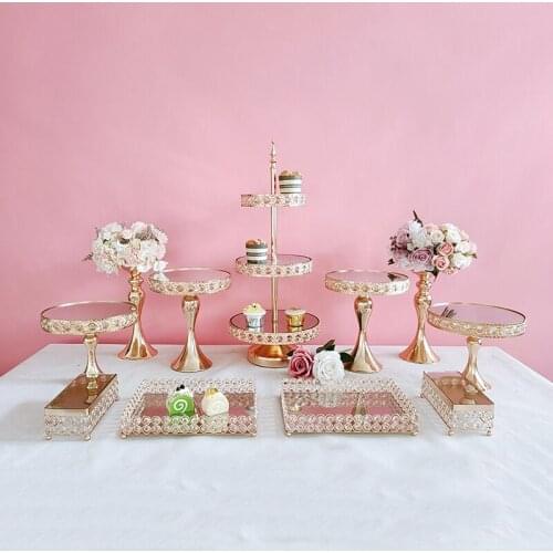 Round gold Cake Stands with mirror 1pcs-12pcs