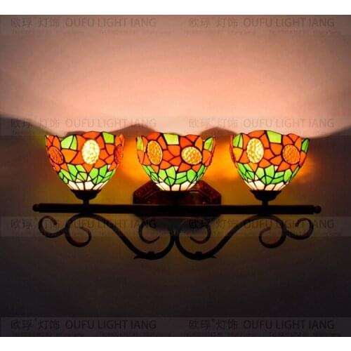 Tiffany fashion European style wall lamp sunflower mirror light rustic bed-lighting lamps