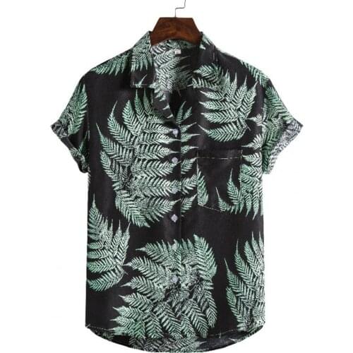 2021 Men Short Sleeve Lapel Printed Shirt Tropical Leaf Pattern Floral Shirts Summer Short Sleeve Button Shirt Men For Vacation